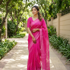 Rani Pink Bandhani Wave Chanderi Saree