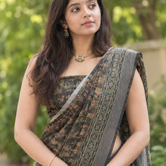 Charcoal Kalamkari Miniature Art Chanderi Saree