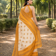 Ivory Mustard Chanderi Zari Saree