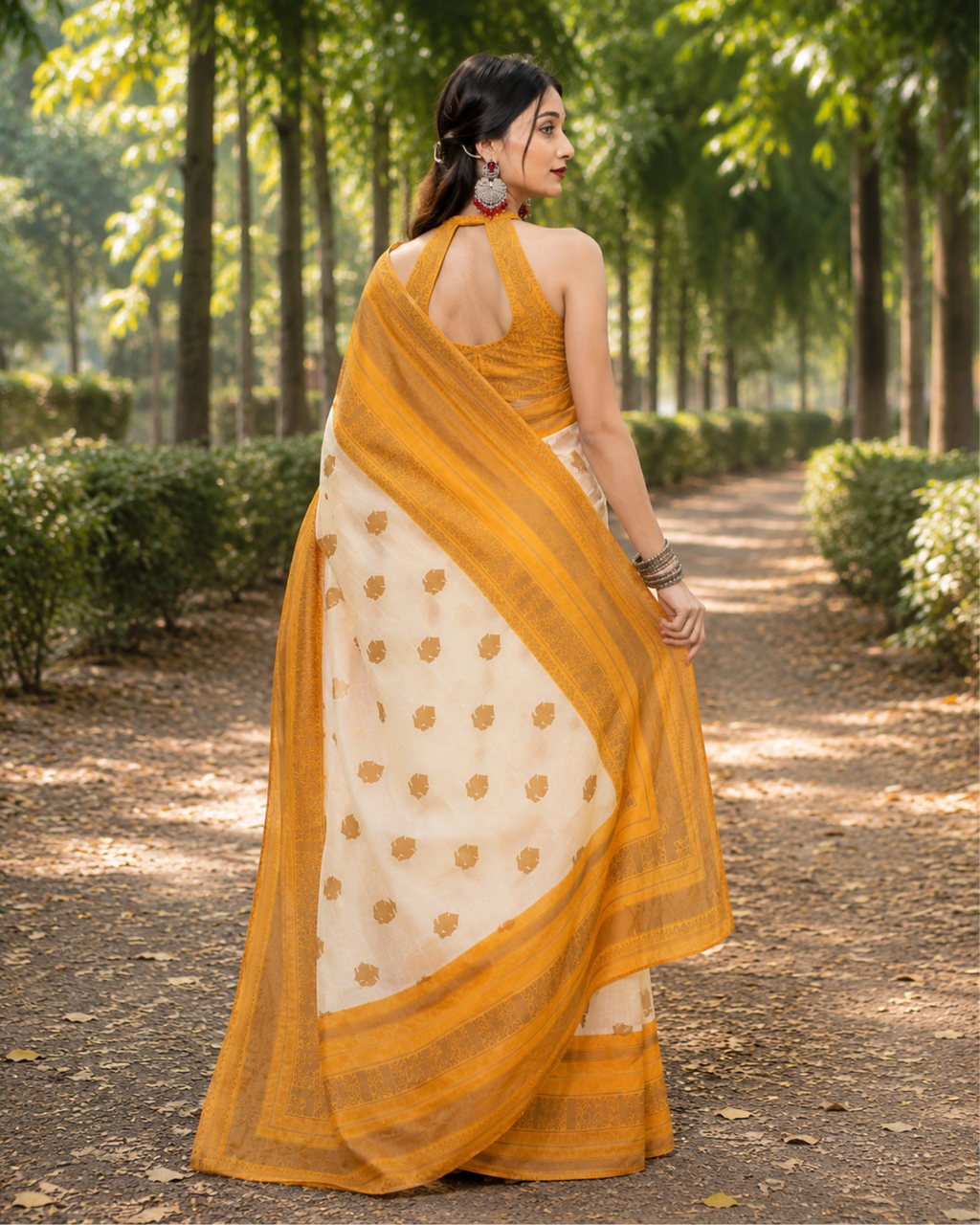 Ivory Mustard Chanderi Zari Saree