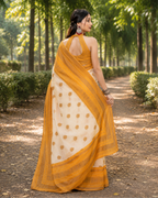Ivory Mustard Chanderi Zari Saree