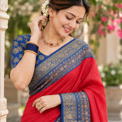 Crimson Red Patola & Brocade Contrast Premium Silk Saree