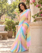 Pastel Rainbow Leheriya Chiffon Saree