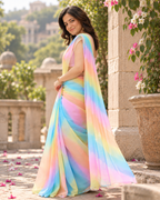 Pastel Rainbow Leheriya Chiffon Saree