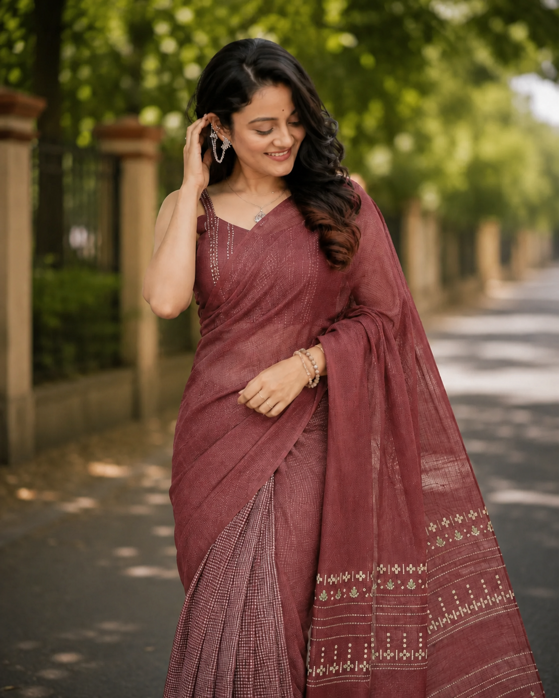 Royal Wine Chanderi Saree