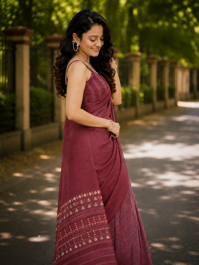 Royal Wine Chanderi Saree