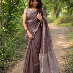 Mocha Elegance Chanderi Saree