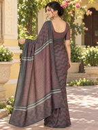 Charcoal Black & Maroon Herringbone Zigzag Linen Saree