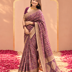 Wine Plum Bandhej Weave Silk Saree