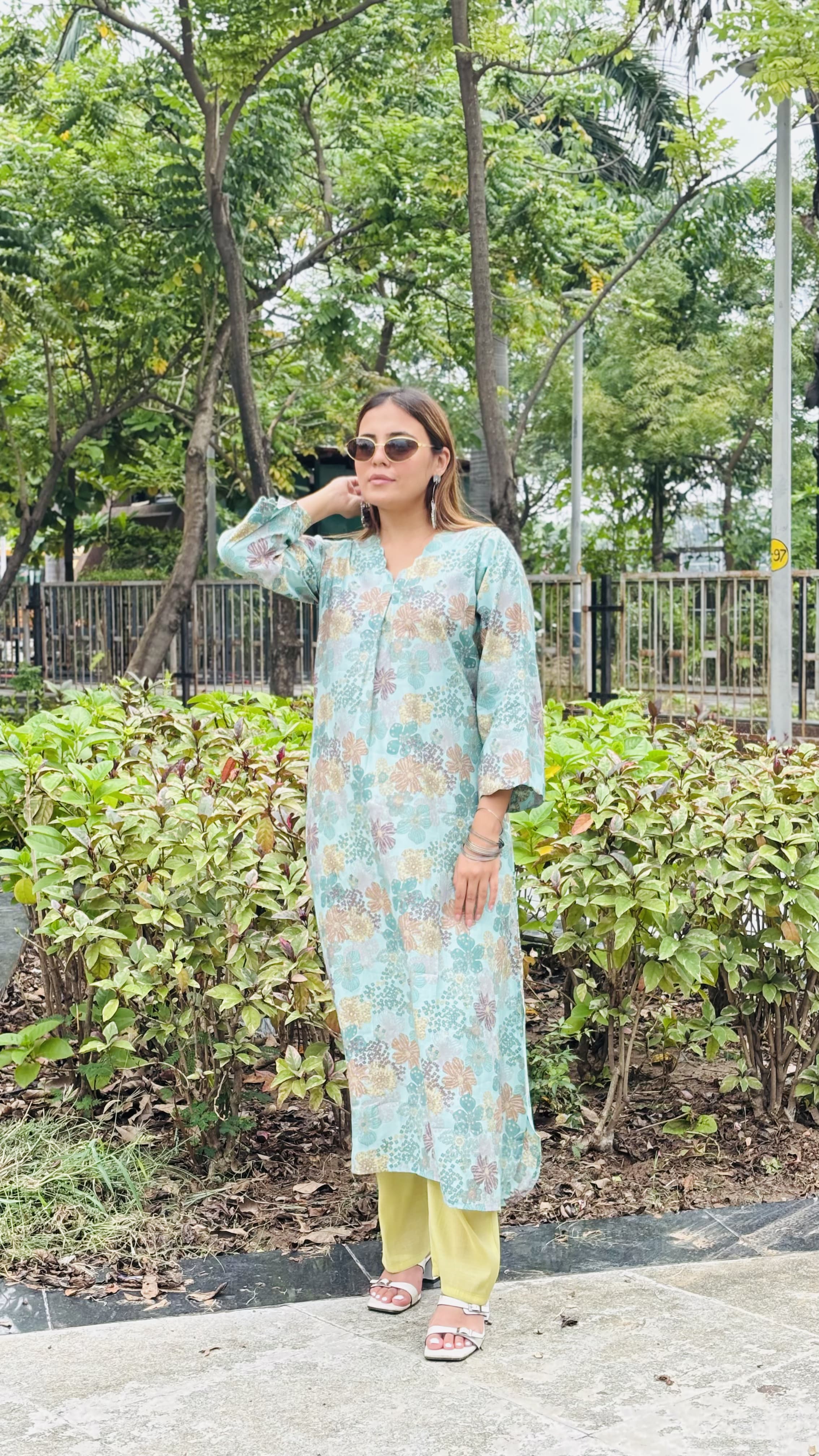 Mint Blossom Kurta Set