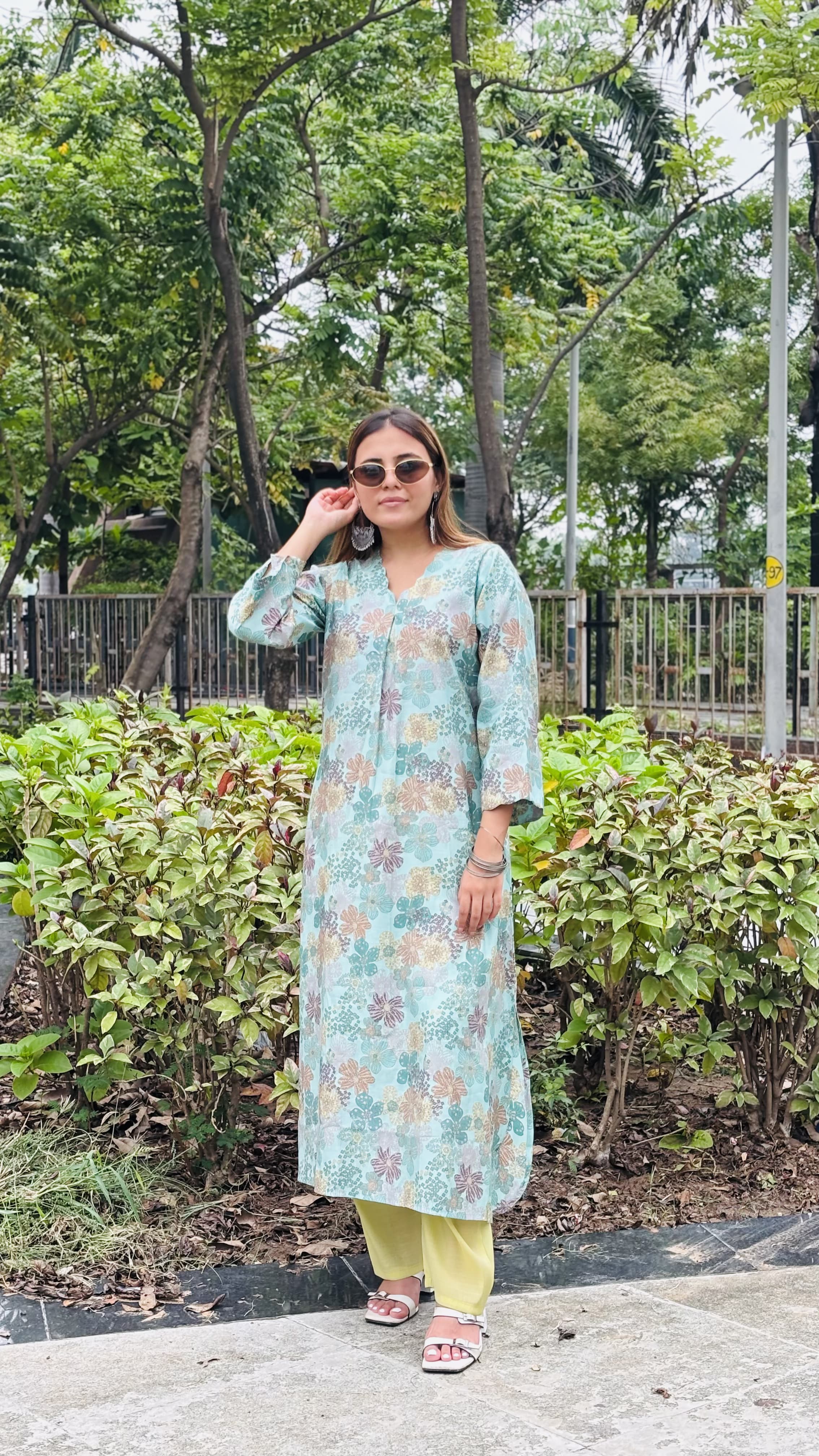 Mint Blossom Kurta Set