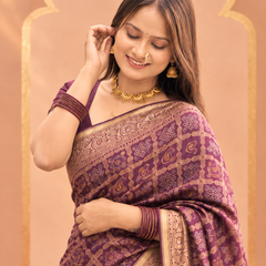 Wine Plum Bandhej Weave Silk Saree