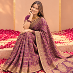 Wine Plum Bandhej Weave Silk Saree