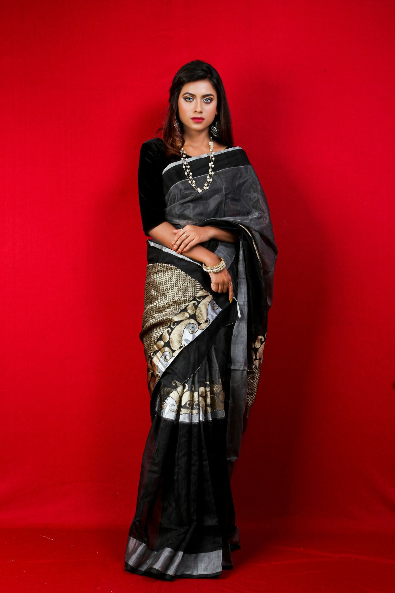 Maroon Silk Woven Banarasi Saree